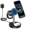 2026 3 in 1 Wireless Charging Station Compatible with MagSafe, 15W Fast Magnetic Mag-Safe Charger Stand for Apple iPhone 17 16 15 14 13 12 Series iWatch AirPods Pro 4 3 2, SilverBlack