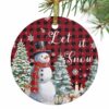 2026 Christmas Ornaments, Christmas Snowman Round 3" Ceramic Christmas Ornaments for Friend, Buffalo Plaid Farmhouse Xmas Tree Snowflakes Double-Side Ornament Xmas Decorations