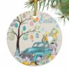 2026 Christmas Ornaments, Easter Round 3" Ceramic Christmas Ornaments for Friend, Turquoise Truck Colorful Eggs Tree Gnomes Rabbit Double-Side Ornament Xmas Decorations