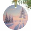2026 Christmas Ornaments, Pink Winter Landscapes Round 3" Ceramic Christmas Ornaments for Friend, Nature Snow Forest Sunset Double-Side Ornament Xmas Decorations
