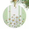 2026 Christmas Ornaments, Spring Daisy Round 3" Ceramic Christmas Ornaments for Friend, Watercolor Flowers Floral Green Stripes Double-Side Ornament Xmas Decorations