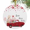 2026 Christmas Ornaments, Valentine's Day Round 3" Ceramic Christmas Ornaments for Friend, Pink Love Heart Truck Floral Romantic Double-Side Ornament Xmas Decorations