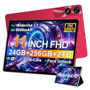 2026 Tablet 11 Inch, 24GB+256GB+2TB, Android Tablet with 8000mAh, Electronics Tablets with Octa Core, 13+5MP Camera, Widevine L1, IPS Touchscreen, 5G WiFi, BT5.0, GPS, Metal Tablet with case - Red