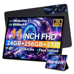 2026 Tablet 11 Inch, 24GB+256GB+2TB, Android Tablet with 8000mAh, Electronics Tablets with Octa Core, 13+5MP Camera, Widevine L1, IPS Touchscreen, 5G WiFi, BT5.0, GPS, Metal Tablet with case - Black