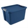 20 Gal Storage Bin, Blue Plastic with Latch Lid, Stackable, Heavy Duty