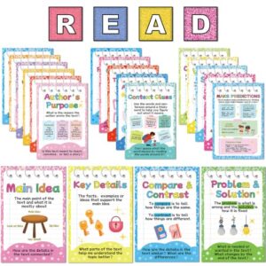 20Pcs Colorful Reading Strategies Posters for Classroom Reading Educational Motivational Bulletin Board Set Read Corner Posters for Back to School Library Chalkboard Wall Art Decor Teacher Supplies