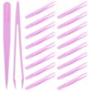 20pcs Craft Tweezers Plastic Purple Straight Tip Bead Tool