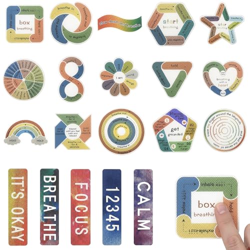 20PCS Sensory Stickers for Anxiety Relief & Mindfulness,Boho Breathing Calm Strips & Textured Fidget Stickers for Mood,Desk Fidget Tools for Classroom, Office & Mental Health