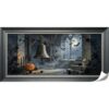 20x40in 3D Framed Halloween Wall Art， Gothic Moonlit Bell Tower Pumpkin Rose Skeleton SelfAdhesive Mural， WaterActivated Peel & Stick Fabric Decor Wall Decal for Bedroom Living Room