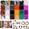2100+PCS Halloween Beads Kit for Jewelry Making, Spooky DIY Crafts with Clay Charms Acrylic Rounds Pearls Pumpkin Skull Beads Ghost Witch Hat Bat Charms DIY Halloween Bracelets Necklace Earrings Craft