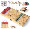 21 Inches Horse Racing Game, Horse Race Board Games with 11 Luxury Metal Horses,Thickened Wood Chessboard,Chips,Cards and Dice, Classic Wooden Table Top Board Games for Adults and Family