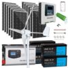 2440W Hybrid Solar Wind Power System Complete Kit: 12pcs 120W Mono Solar Panel + 1000W Wind Turbine + 4pcs 100Ah 25.6V LiFePO4 Battery + 3000W LF Inverter + Dual MPPT Wind Solar Hybrid Controller
