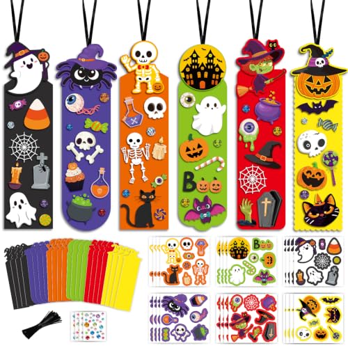 24 Pack Halloween Crafts for Kids DIY Bookmarks Craft Kits with Stickers for Halloween Party Favors Trick or Treat Gifts Bookmark Goodie Bags Fillers Classroom Rewards Prizes Games Activities Supplies