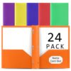 24 Pack Plastic Folders with Pockets and Prongs, Poly File Folders