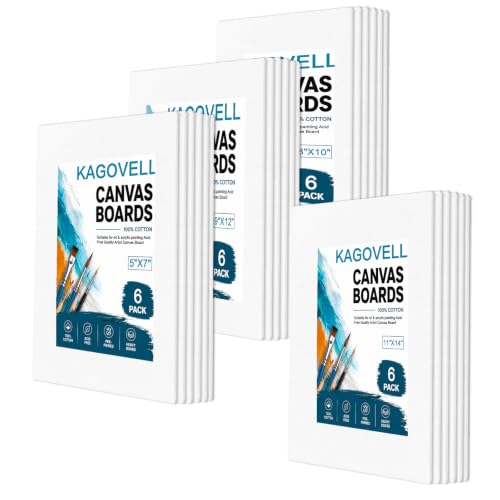 24‑Pack Premium Canvas Boards for Painting, 6 Each of 5x7, 8x10, 9x12, 11x14 Inch, 100% Cotton Pre‑Primed Blank White Art Canvas Panels, Art Supplies for Adults & Kids, for Acrylic & Oil Paint