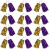 24PCS Cheerleading Pom Poms Bulk Metallic Foil Pom Poms with Baton Handle for Game Sports Squads Dancing Party Football Basketball Club Spirit Sports Stage Performance Celebration Gold Purple