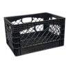 24QT Heavy Duty Plastic Milk Crate, Black Stackable Storage Bin with Reinforced Handles, High Density Polyethylene Organizer for Garage Home Dorm Office, Indoor Outdoor Use