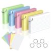 250 Count 3 x 5 Inch Colored Index Cards, Ruled Note Cards with Ring, Lined Flash Cards for Office Supply, Portable Note Taking Study Flashcards for Home and School