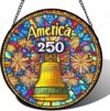 250 Years of America Fireworks Bells Stained Glass Style Acrylic Jigsaw Puzzle,Patriotic Window Hanging Decor,Independence Day Gift 7.4 in 83 Pieces Irregular Pieces
