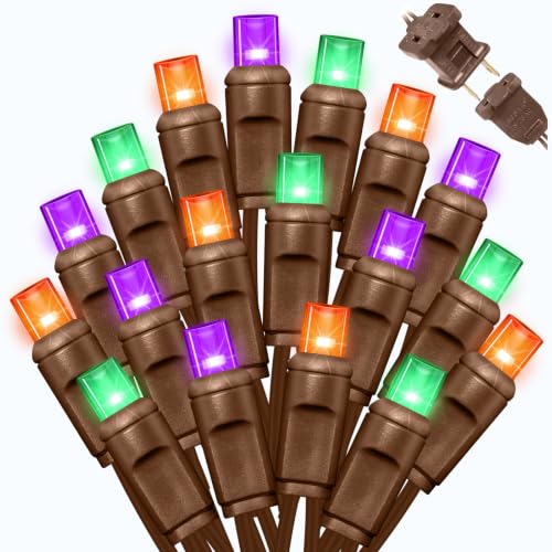25FT Orange Purple Green Halloween String Lights, 50 LED Commercial Grade Plug In Mini Lights, Waterproof Connectable Indoor Outdoor halloween Lights for Fall Decor, Christmas, Party, Bedroom