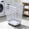 2.6-Bushel White Rolling Laundry Hamper with Smooth-Glide Wheels