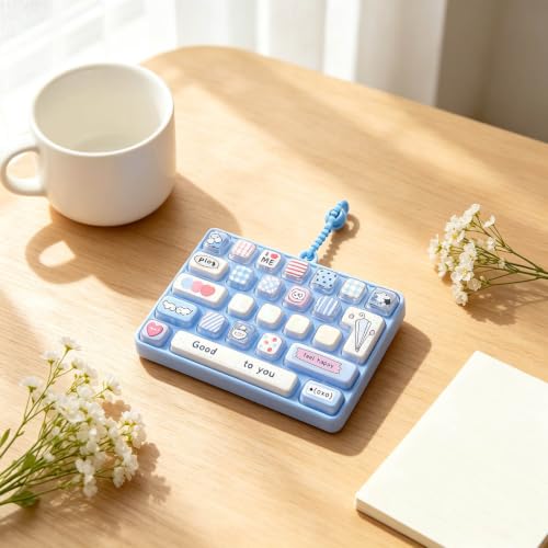 26-Key Keyboard Fidget Toy, Keyboard Fidget Keychain, Clicky, Creamy & Silent Stress Relief Gift, Quiet Fidgets Toys for Adults, Boost Focus & Calm Anxiety at Work, Travel, Blue