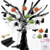 26 Pcs DIY Halloween Classroom Tree Bulletin Board Decor Set 3D Black Halloween Tree Decorations Bat Pumpkin Cat Ghost Spider Black Kraft Paper Roll Spider Web for Indoor Home Decor