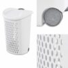 26" White Plastic Rolling Laundry Hamper with Lid and Handle