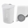 26" White Plastic Rolling Laundry Hamper with Lid and Handle