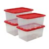 27 Gal Heavy Duty Clear Storage Tote with Red Snap Lid(Pack of 4)