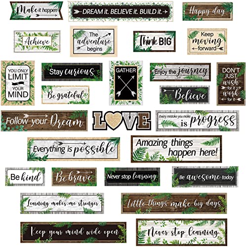 27 Pcs Inspirational Bulletin Board Decorations Positive Banner Signs Motivational Quotes Growth Mindset Posters Positive Sayings Accents for Teacher Classroom School Office Wall Decor (Simply Boho)