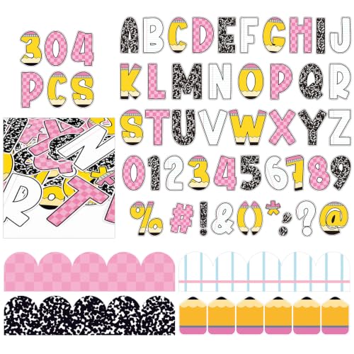282 Pcs Classroom Bulletin Board Decoration Set 162 Pcs 4" Bulletin Board Letters with 120 P Cs 118 ft Scalloped Corkboard Trim Letters Number Alphabet Cutout for Classroom Back to School Decor