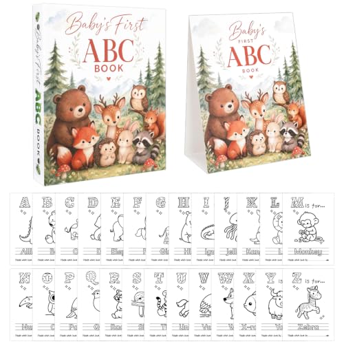 28 Pcs Baby First ABC Book Baby Shower Activity Keepsake Game, ABC Coloring Guest Book Alphabet 26 Alphabet A to Z Coloring Card, Interactive Guest Sign-in Memory Game for Celebration (Style C)