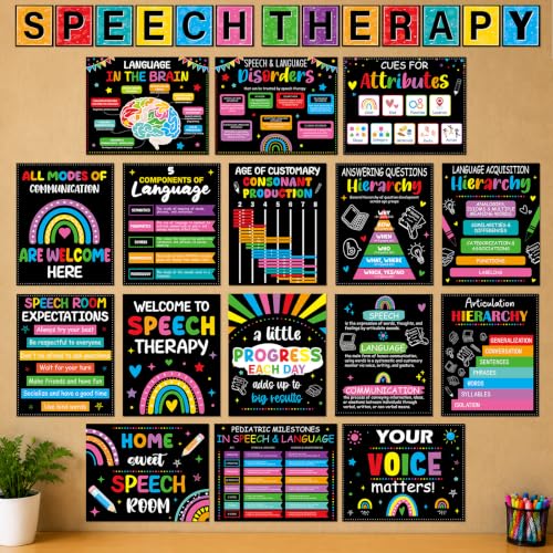29pcs Speech Therapy Posters for Classroom Mental Health Bulletin Board Decorations Chalkboard Language Poster Growth Mindset Decor for Elementary Middle High School Therapy Room Wall Teacher Supplies