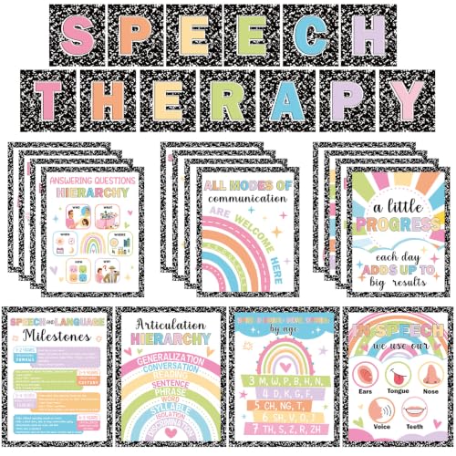 29Pcs Speech Therapy Posters for Language Pathologist Bulletin Board Decorations Composition Notebook Classroom Decor Speech Therapy Wall Art for Back to School Classroom Office Home Wall Decor