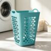 2 Bushel Flexible Square Laundry Hamper, Teal Plastic