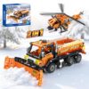 2 in 1 Rescue Team Building Set Snowplow & Helicopter Compatible with Lego