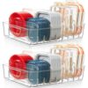 2 PACK Kitchen Cabinet Organizer for Food Contanier Lid, Clear Plastic Lid Holder with Adjustable Dividers for Pantry Organizers and Storage, Lid Storage Organizer for Home Drawer Organization