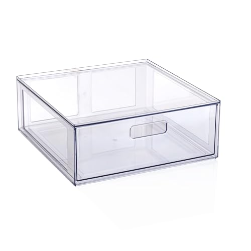 2‑Pack Large Clear Glossy Pull‑Out Closet Drawers, BPA‑Free PET Plastic Stackable Storage Organizers 14" x 13.78" x 5.5", for Shoes Accessories Toys Pantry Household Organization