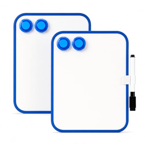 2 Pack Magnetic Dry Erase Board 6" x 8", Mini Whiteboard with Marker, Magnets & Pen Holder, Small Magnetic Whiteboard for Fridge, Locker, Office Desk, Kitchen, School & Home Organization(Blue)