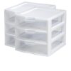 2 Pack Mini 3-Drawer Desktop Organizer, White Plastic Transparent Storage Unit