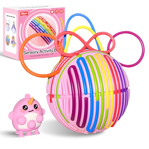 2 Pack Sensory Activity Ball for Kids Adults, Sensory Fidget Toy for Autism ADHD Tools with 20 Strings, Stress Relief, Pink Travel-Friendly Toy for Kids 5-7 8-12