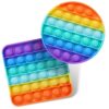 2 Packs Pop Fidget Sensory Toys, Autism Special Needs Stress Relief Silicone Pressure Relieving, Round and Square Squeeze Toys for Kids Children Adults (Set of 2)