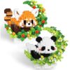 2 Packs Red Panda, Micro Animal With Flower Building Blocks Set, Home Decor