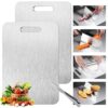 2 Pack Titanium Cutting Board, Pure Titanium Chopping Board for Kitchen, Double Sided Metal Food Prep Board, Non Toxic Rust Resistant Cutting Surface with Hanging Hole for Meat, Vegetables and Fruits