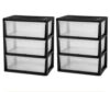 2‑Pack Wide 3‑Drawer Black Plastic Storage Organizer Tower, Removable Clear Bins, No‑Tool Easy Assembly, Multipurpose Storage Unit for Bedroom, Bathroom, Dorm & Office