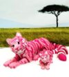 2pcs 3D Printed Animal, Articulated Mother and Child Tiger Figurines Fidget Toys, 3D Printed Toys for Stress Relief, Poseable Animals Fidget Desk Decor AT001-PINK-MC
