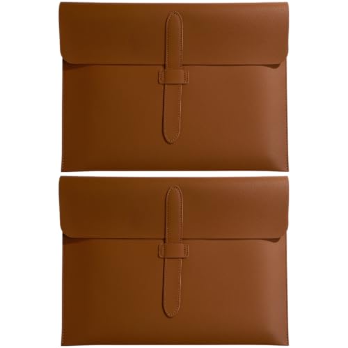 2 Pcs A4 PU Leather File Folder, Litchi Pattern Document Organizer File Bag with Secure Buckle, 13.7 x 10.4 in / 34.8 x 26.5 cm, Black and Brown, for Business Office Travel Meeting