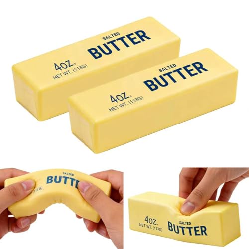 2 PCS Butter Squishy – Slow Rising Squishy Butter Stick, Realistic Food Fidget Toys, Stress Relief & Anxiety Relief, Soft PU Material, Portable 5.5 Inch Squeeze Toys for Office & Home