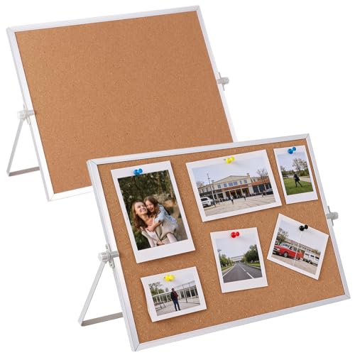 2 Pcs Cork Board for Home Office, Desk Cork Bulletin Board Set with Double Sided Aluminum Hanging Frame, Includes 28 Push Pins, 15.75 x 11.81 in, for Notes Photos Plans and Wall Mounting